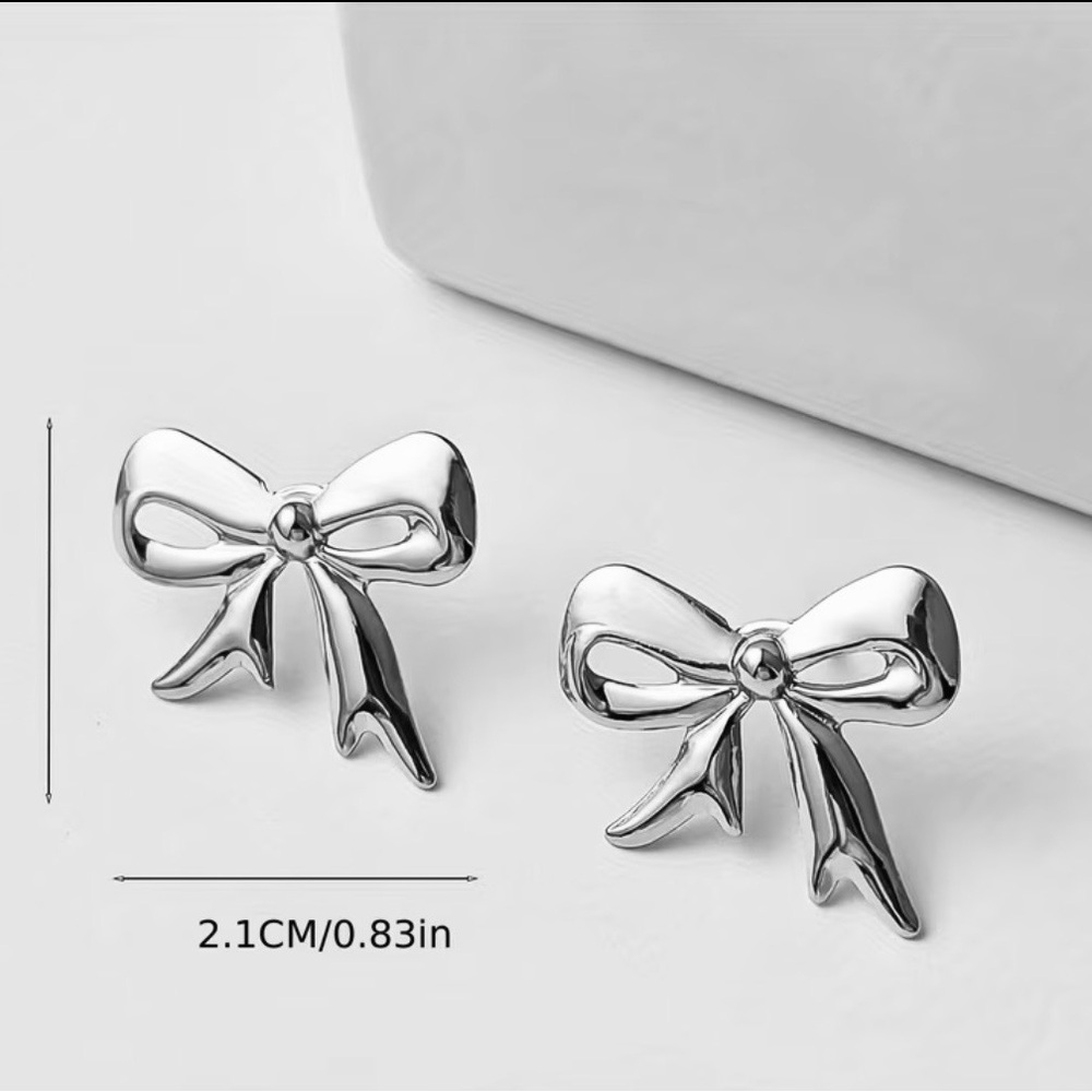 Silver Bow Earrings - Picture 3 of 3